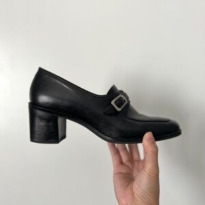 NICOLE Vintage Y2K Black Leather Loafer with Chunky Heel